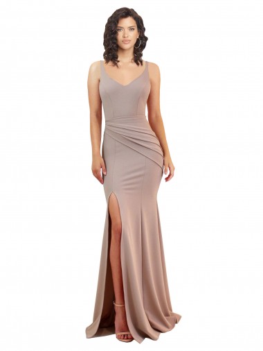 Sleeveless V-Neck Stretch Crepe Dusty Pink Long Black Tie Evening Gown / Prom Dress / Bridesmaid Dress Leicester