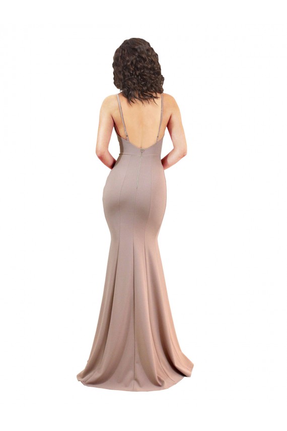 Sleeveless V-Neck Stretch Crepe Dusty Pink Long Black Tie Evening Gown / Prom Dress / Bridesmaid Dress Leicester