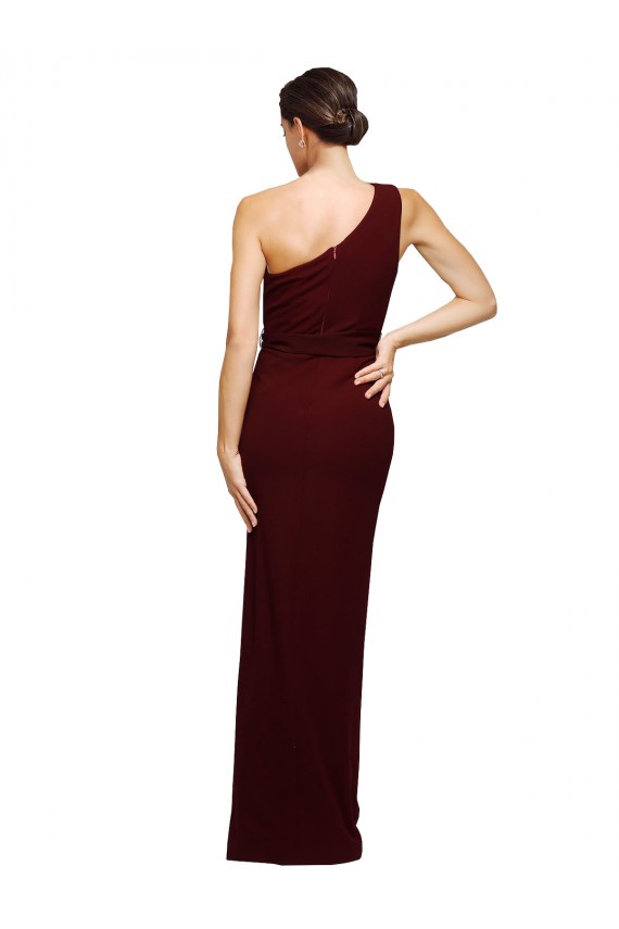 Sleeveless One Shoulder Stretch Crepe Burgundy Gold Long Black Tie Evening Gown / Prom Dress / Bridesmaid Dress Leicester