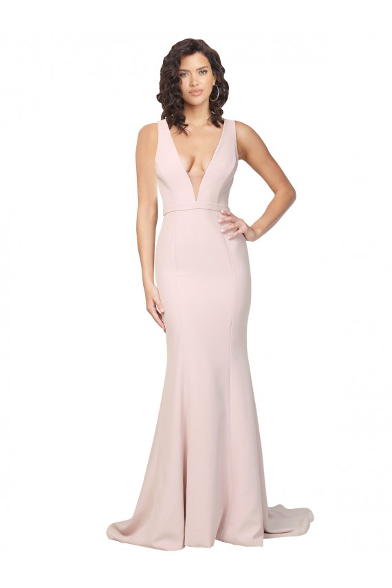 Sleeveless V-Neck Stretch Crepe Pink Sweep Train Black Tie Evening Gown / Prom Dress / Bridesmaid Dress Leicester
