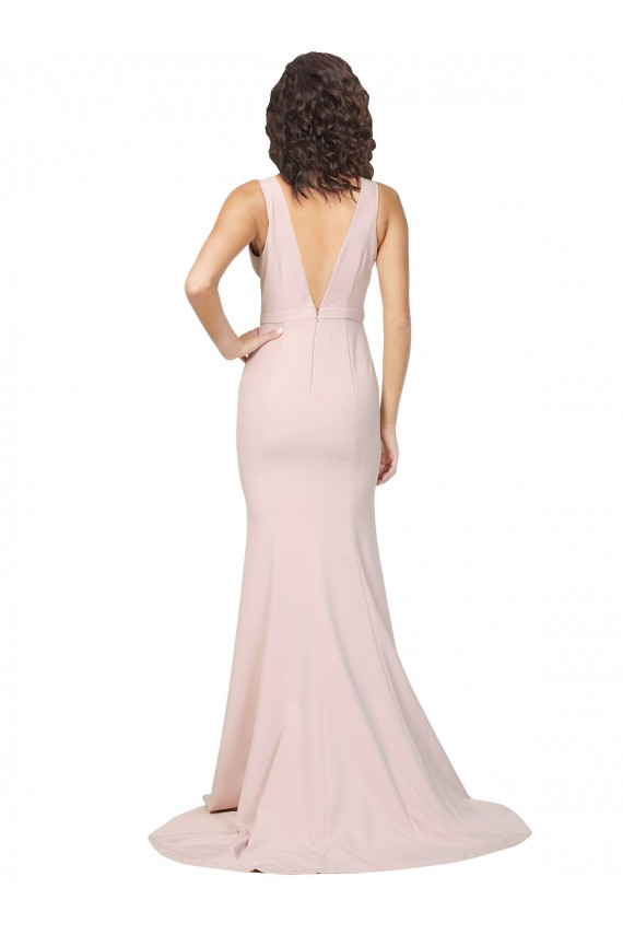 Sleeveless V-Neck Stretch Crepe Pink Sweep Train Black Tie Evening Gown / Prom Dress / Bridesmaid Dress Leicester