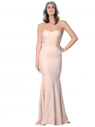 Sleeveless Sweetheart Stretch Crepe & Tulle Nude Long Formal Evening Gown / Prom Dress / Bridesmaid Dress Leicester