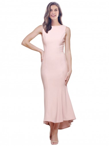Sleeveless High Neck Stretch Crepe Pink Midi Length High Low Evening Gown / Prom Dress / Bridesmaid Dress Leicester