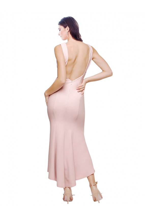 Sleeveless High Neck Stretch Crepe Pink Midi Length High Low Evening Gown / Prom Dress / Bridesmaid Dress Leicester