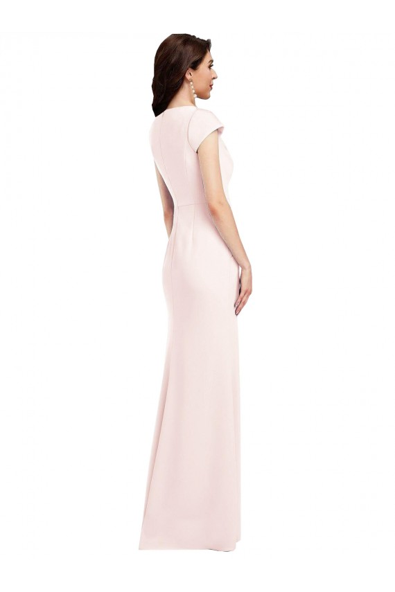 Cap Sleeves V-Neck Stretch Crepe Pink Long Formal Evening Gown / Prom Dress / Bridesmaid Dress Leicester