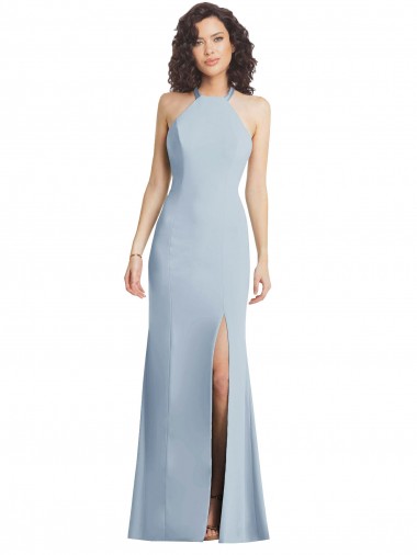 Sleeveless High Neck Stretch Crepe Light Sky Blue Long Formal Evening Gown / Prom Dress / Bridesmaid Dress Leicester