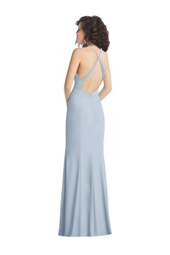 Sleeveless High Neck Stretch Crepe Light Sky Blue Long Formal Evening Gown / Prom Dress / Bridesmaid Dress Leicester