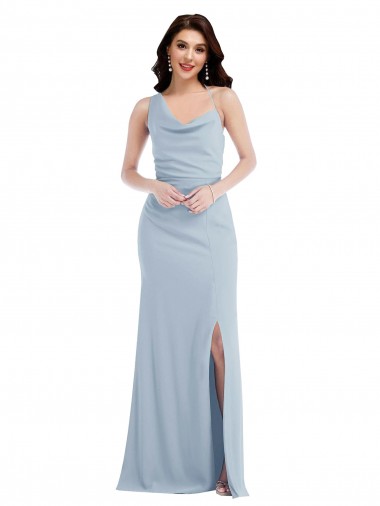 Sleeveless One Shoulder Stretch Crepe Light Sky Blue Long Formal Dress / Bridesmaid Dress Leicester