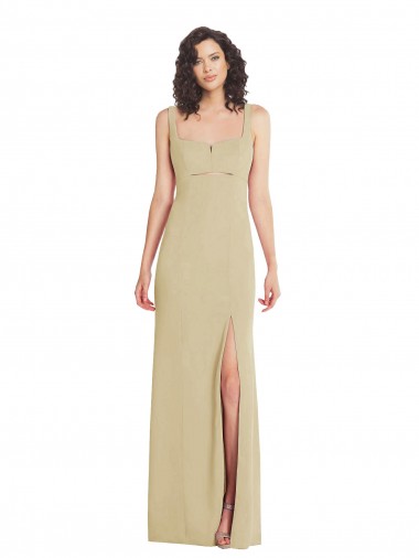 Sleeveless Square Neck Stretch Crepe Champagne Long Formal Evening Gown / Prom Dress / Bridesmaid Dress Leicester