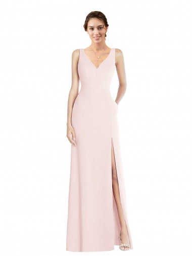 Sleeveless V-Neck Stretch Crepe Pink Long Black Tie Evening Dress / Prom Dress / Bridesmaid Dress Leicester