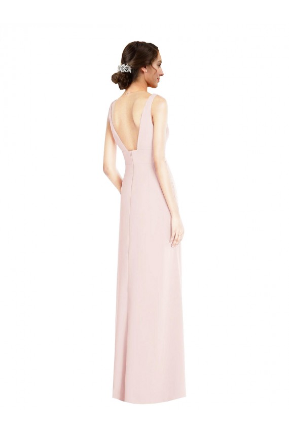 Sleeveless V-Neck Stretch Crepe Pink Long Black Tie Evening Dress / Prom Dress / Bridesmaid Dress Leicester