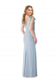 Sleeveless V-Neck Stretch Crepe Light Sky Blue Long Semi Formal Evening Dress / Prom Dress / Bridesmaid Dress Leicester