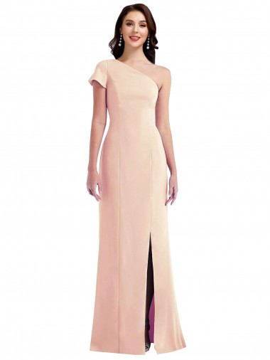 Cap Sleeves One Shoulder Stretch Crepe Nude Long Formal Evening Gown / Prom Dress / Bridesmaid Dress Leicester