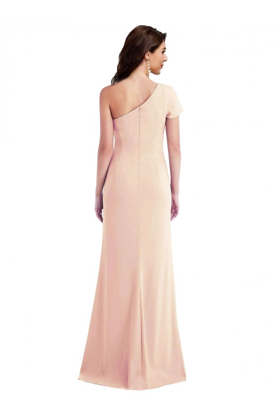 Cap Sleeves One Shoulder Stretch Crepe Nude Long Formal Evening Gown / Prom Dress / Bridesmaid Dress Leicester