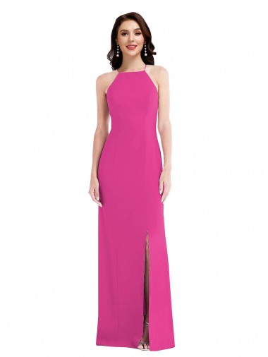 Sleeveless High Neck Stretch Crepe Fuchsia Long Formal Evening Gown / Prom Dress / Bridesmaid Dress Leicester