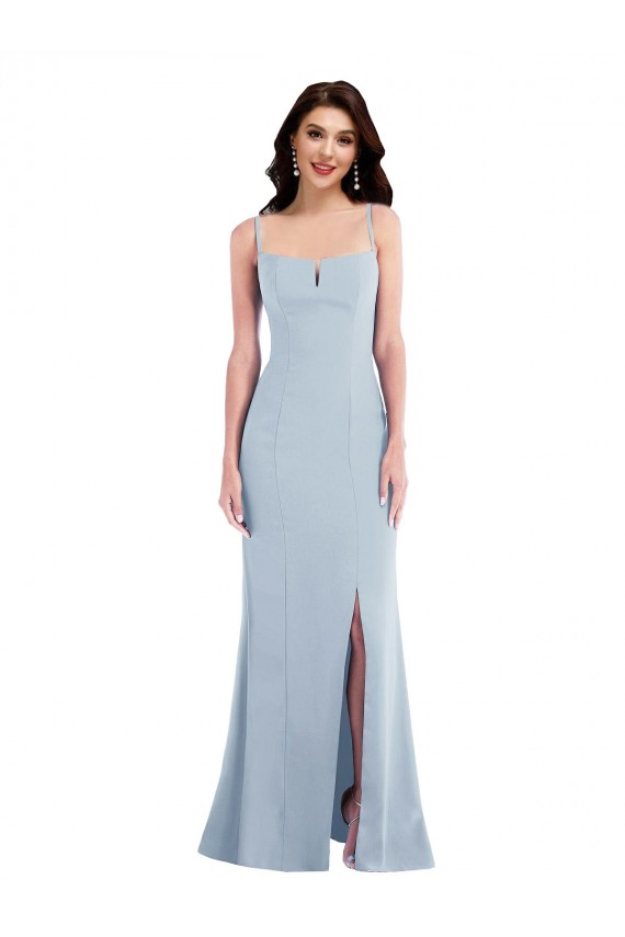 Sleeveless Spaghetti Straps Stretch Crepe Light Sky Blue Long Formal Evening Gown / Prom Dress / Bridesmaid Dress Leicester