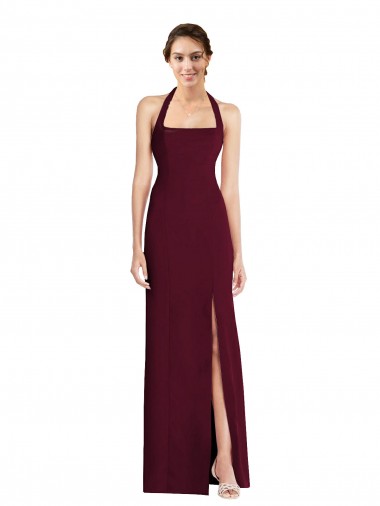 Sleeveless Halter Neck Stretch Crepe Burgundy Gold Long Semi Formal Evening Dress / Prom Dress / Bridesmaid Dress Leicester