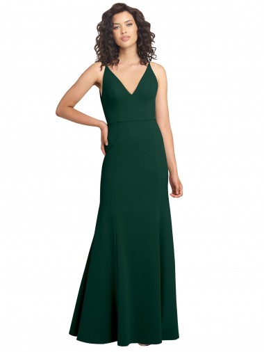 Sleeveless V-Neck Stretch Crepe Midnight Green Long Formal Dress / Bridesmaid Dress Leicester