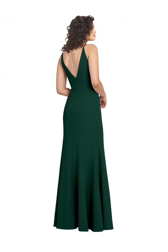 Sleeveless V-Neck Stretch Crepe Midnight Green Long Formal Dress / Bridesmaid Dress Leicester