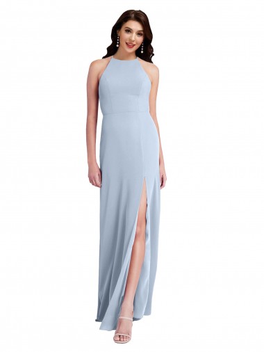 Sleeveless High Neck Stretch Crepe Light Sky Blue Sheath Long Formal Evening Gown / Prom Dress / Bridesmaid Dress Leicester