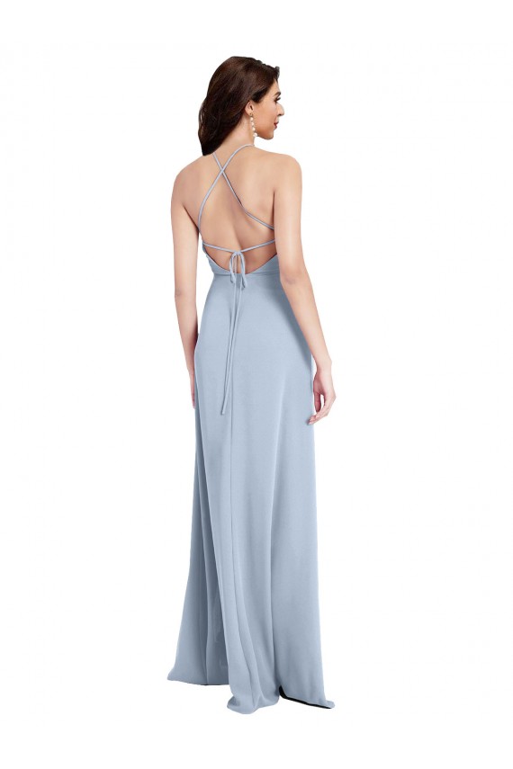 Sleeveless High Neck Stretch Crepe Light Sky Blue Sheath Long Formal Evening Gown / Prom Dress / Bridesmaid Dress Leicester
