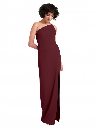 Sleeveless One Shoulder Stretch Crepe Burgundy Gold Long Formal Evening Gown / Prom Dress / Bridesmaid Dress Leicester