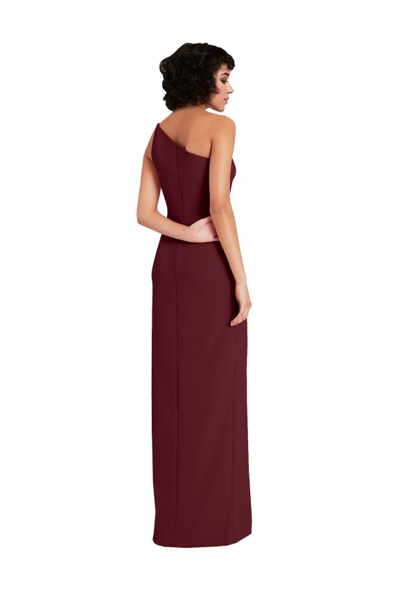 Sleeveless One Shoulder Stretch Crepe Burgundy Gold Long Formal Evening Gown / Prom Dress / Bridesmaid Dress Leicester