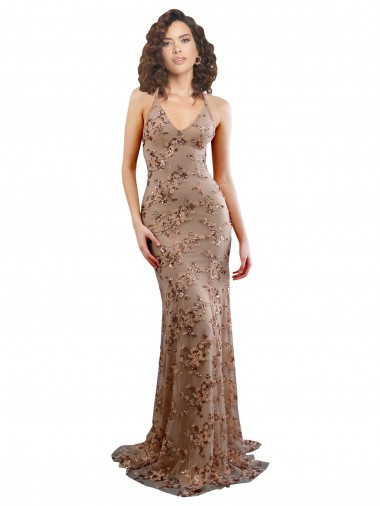 Sleeveless High Neck Stretch Crepe & Sequin Tulle Rose Gold Long Formal Evening Gown / Prom Dress / Bridesmaid Dress Leicester