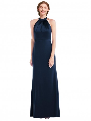 Sleeveless High Neck Stretch Crepe Dark Navy Long Semi Formal Evening Dress / Prom Dress / Bridesmaid Dress Leicester