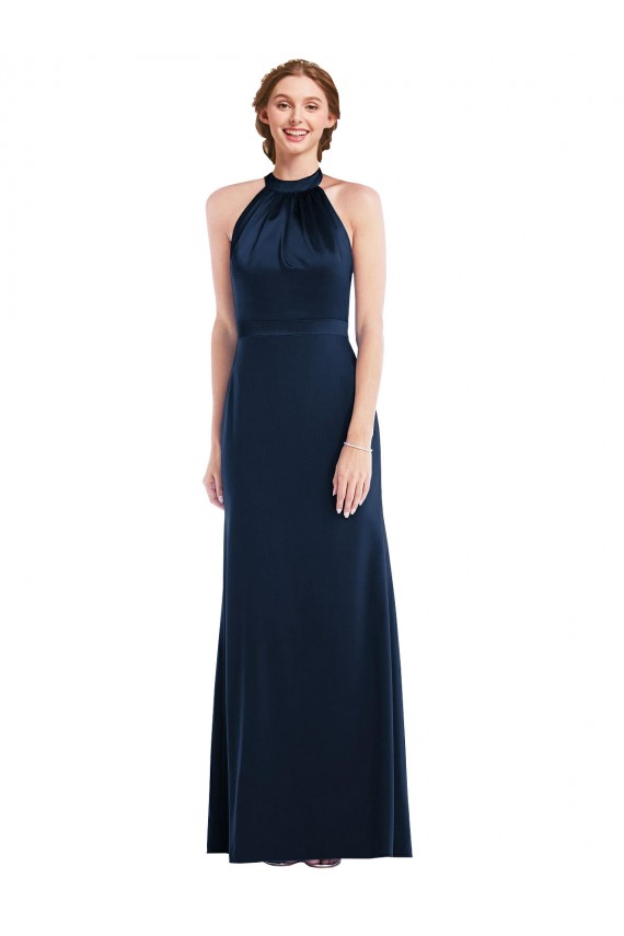 Sleeveless High Neck Stretch Crepe Dark Navy Long Semi Formal Evening Dress / Prom Dress / Bridesmaid Dress Leicester