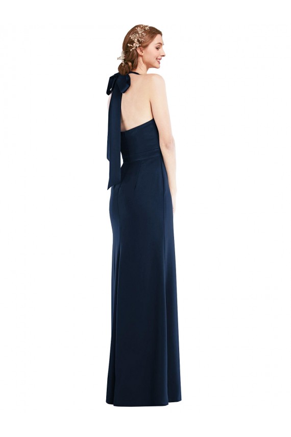 Sleeveless High Neck Stretch Crepe Dark Navy Long Semi Formal Evening Dress / Prom Dress / Bridesmaid Dress Leicester