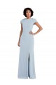 Cap Sleeves Jewel Neck Stretch Crepe Light Sky Blue Long Semi Formal Evening Dress / Bridesmaid Dress Leicester