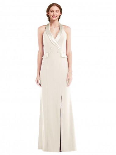 Sleeveless Halter Neck Stretch Crepe Ivory Long Semi Formal Evening Dress / Prom Dress / Bridesmaid Dress Leicester