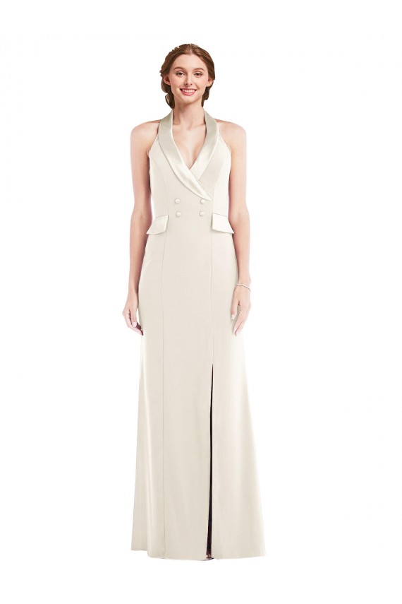 Sleeveless Halter Neck Stretch Crepe Ivory Long Semi Formal Evening Dress / Prom Dress / Bridesmaid Dress Leicester