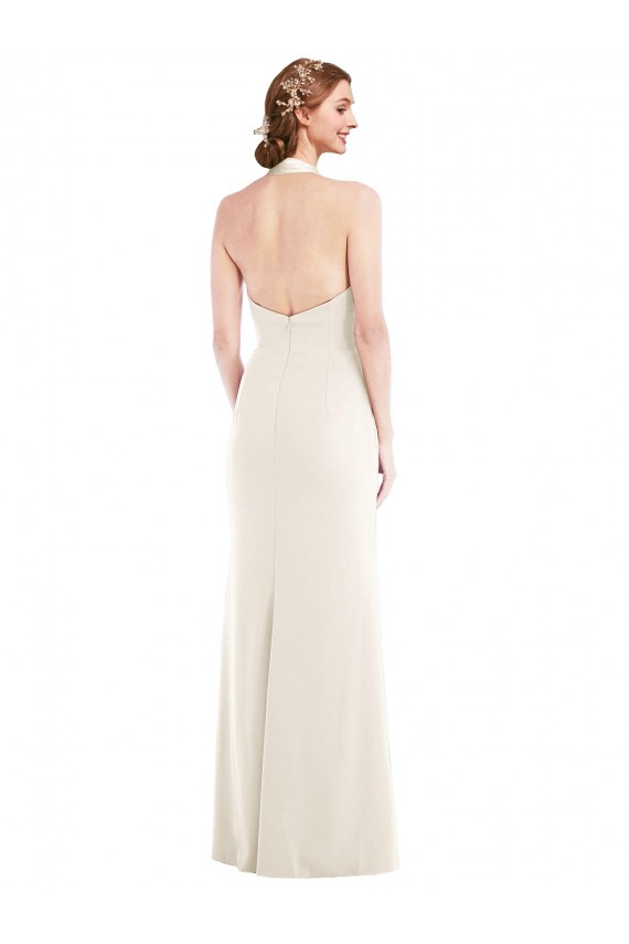 Sleeveless Halter Neck Stretch Crepe Ivory Long Semi Formal Evening Dress / Prom Dress / Bridesmaid Dress Leicester