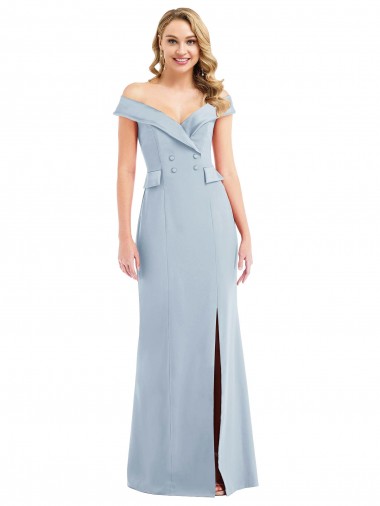 Sleeveless Off the Shoulder Stretch Crepe Light Sky Blue Long Semi Formal Evening Dress / Prom Dress / Bridesmaid Dress Leicester