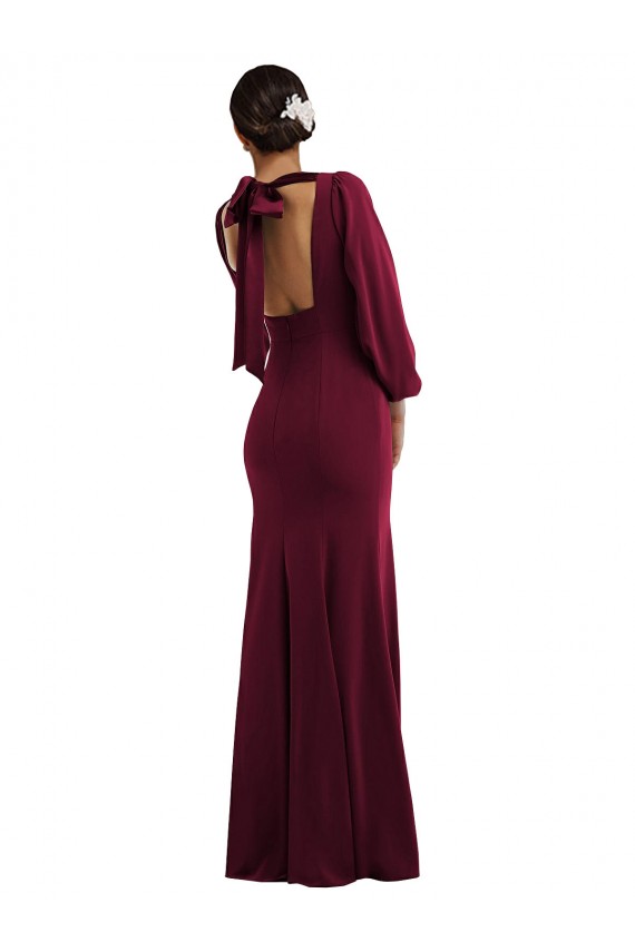 Long Sleeves Bateau Neck Stretch Crepe Burgundy Gold Long Formal Evening Gown / Prom Dress / Bridesmaid Dress Leicester
