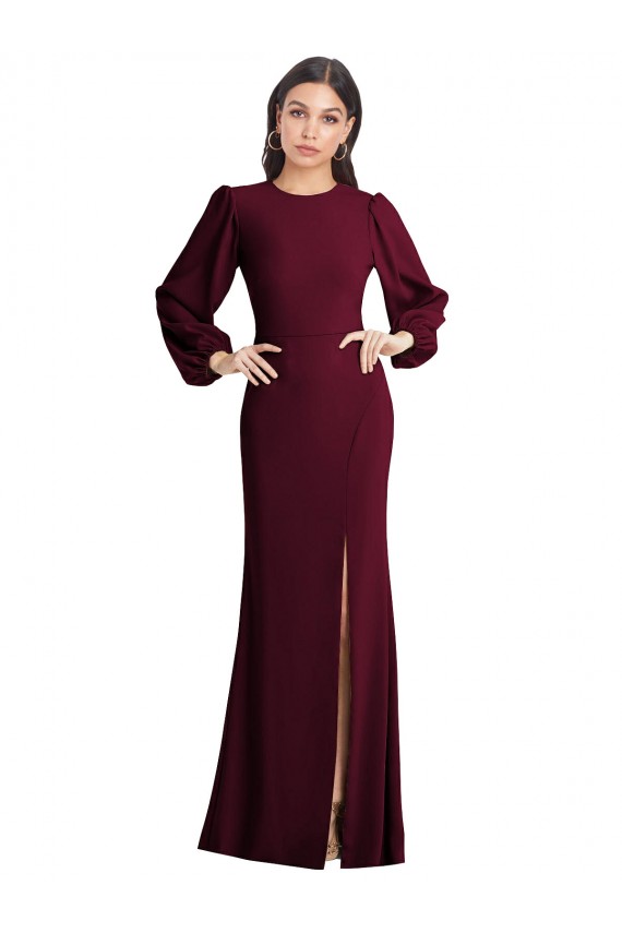 Puff Sleeves Bateau Neck Stretch Crepe Burgundy Gold Long Formal Dress / Bridesmaid Dress Leicester