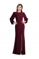 Puff Sleeves Bateau Neck Stretch Crepe Burgundy Gold Long Formal Dress / Bridesmaid Dress Leicester