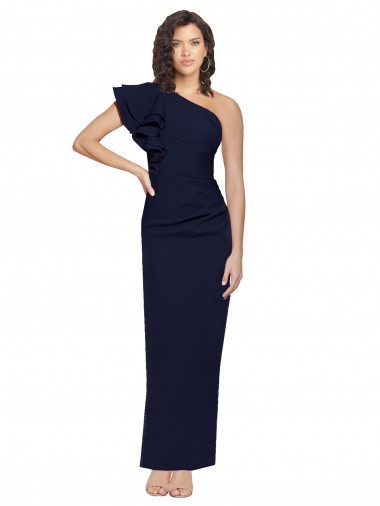 Sleeveless One Shoulder Stretch Crepe Dark Navy Sheath Long Formal Evening Gown / Prom Dress / Bridesmaid Dress Leicester