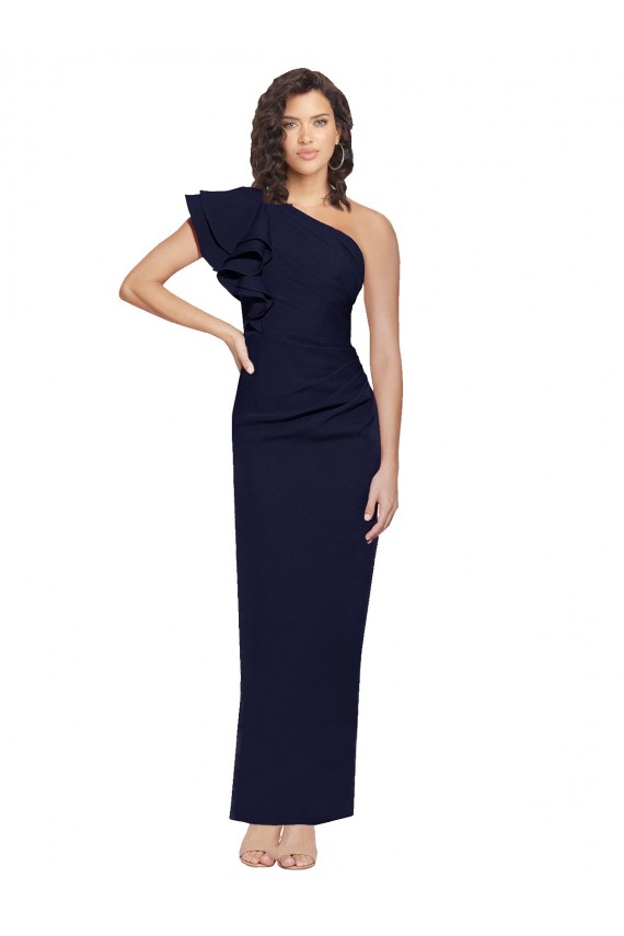 Sleeveless One Shoulder Stretch Crepe Dark Navy Sheath Long Formal Evening Gown / Prom Dress / Bridesmaid Dress Leicester