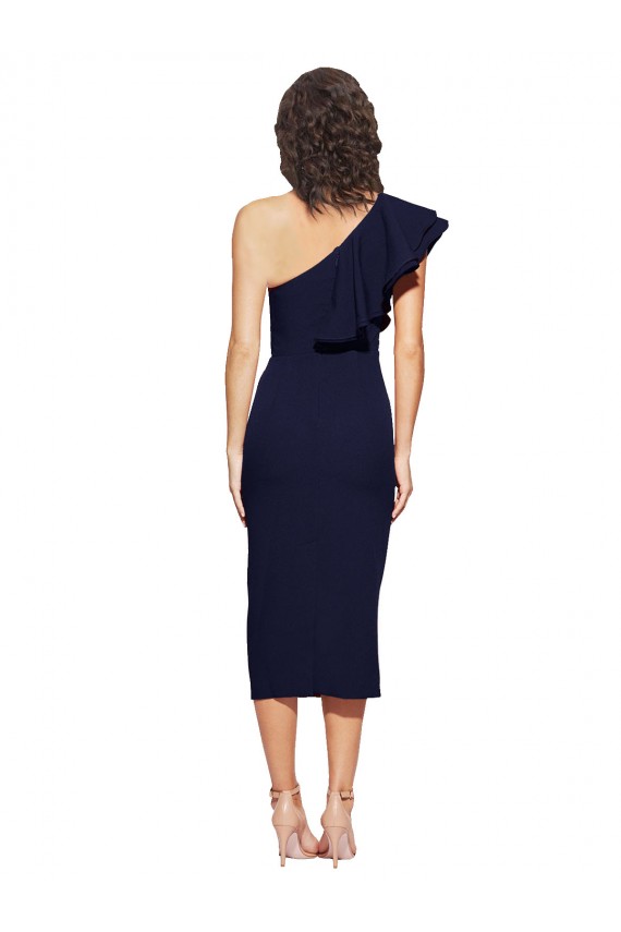 Sleeveless One Shoulder Stretch Crepe Dark Navy Midi Length Formal Evening Gown / Prom Dress / Bridesmaid Dress Leicester