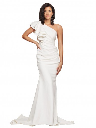 Sleeveless One Shoulder Stretch Crepe Ivory Sweep Train Semi Formal Evening Dress / Prom Dress / Bridesmaid Dress Leicester
