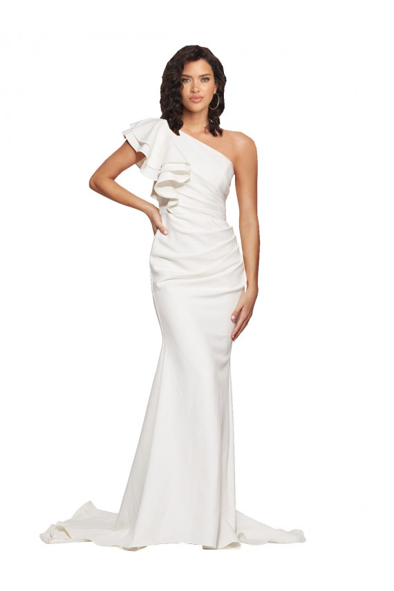 Sleeveless One Shoulder Stretch Crepe Ivory Sweep Train Semi Formal Evening Dress / Prom Dress / Bridesmaid Dress Leicester