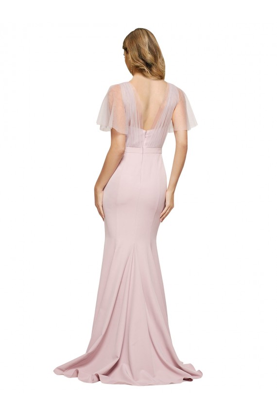 Short Sleeves Sweetheart Stretch Crepe & Tulle Mauve Long Formal Evening Gown / Prom Dress / Bridesmaid Dress Leicester
