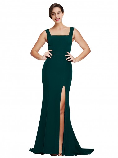 Sleeveless Square Neck Stretch Crepe Midnight Green Sweep Train Semi Formal Evening Dress / Prom Dress / Bridesmaid Dress Leicester