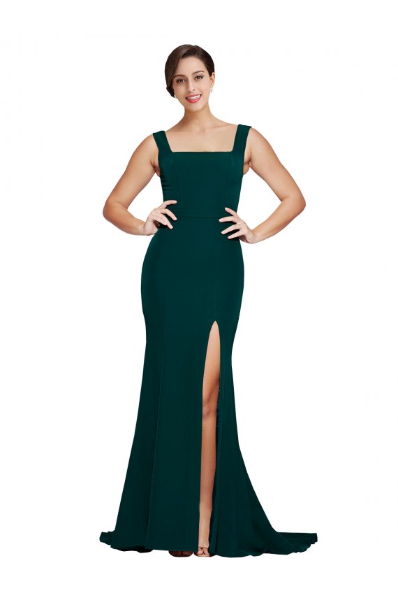 Sleeveless Square Neck Stretch Crepe Midnight Green Sweep Train Semi Formal Evening Dress / Prom Dress / Bridesmaid Dress Leicester