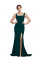 Sleeveless Square Neck Stretch Crepe Midnight Green Sweep Train Semi Formal Evening Dress / Prom Dress / Bridesmaid Dress Leicester