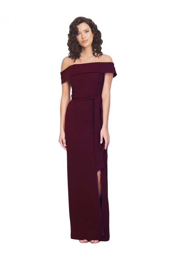 Sleeveless Square Neck Stretch Crepe Burgundy Gold Long Formal Evening Gown / Prom Dress / Bridesmaid Dress Leicester