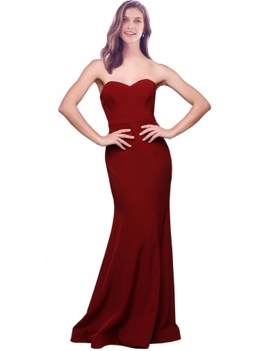 Sleeveless Strapless Stretch Crepe Burgundy Long Formal Evening Gown / Prom Dress / Bridesmaid Dress Leicester